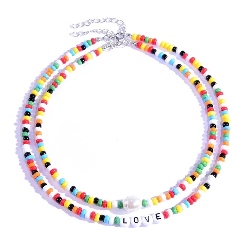 Seed Beads Love Choker Necklace Sets with Name Fashion Pearl Boho Vintage Streetwear nowadaysfashion