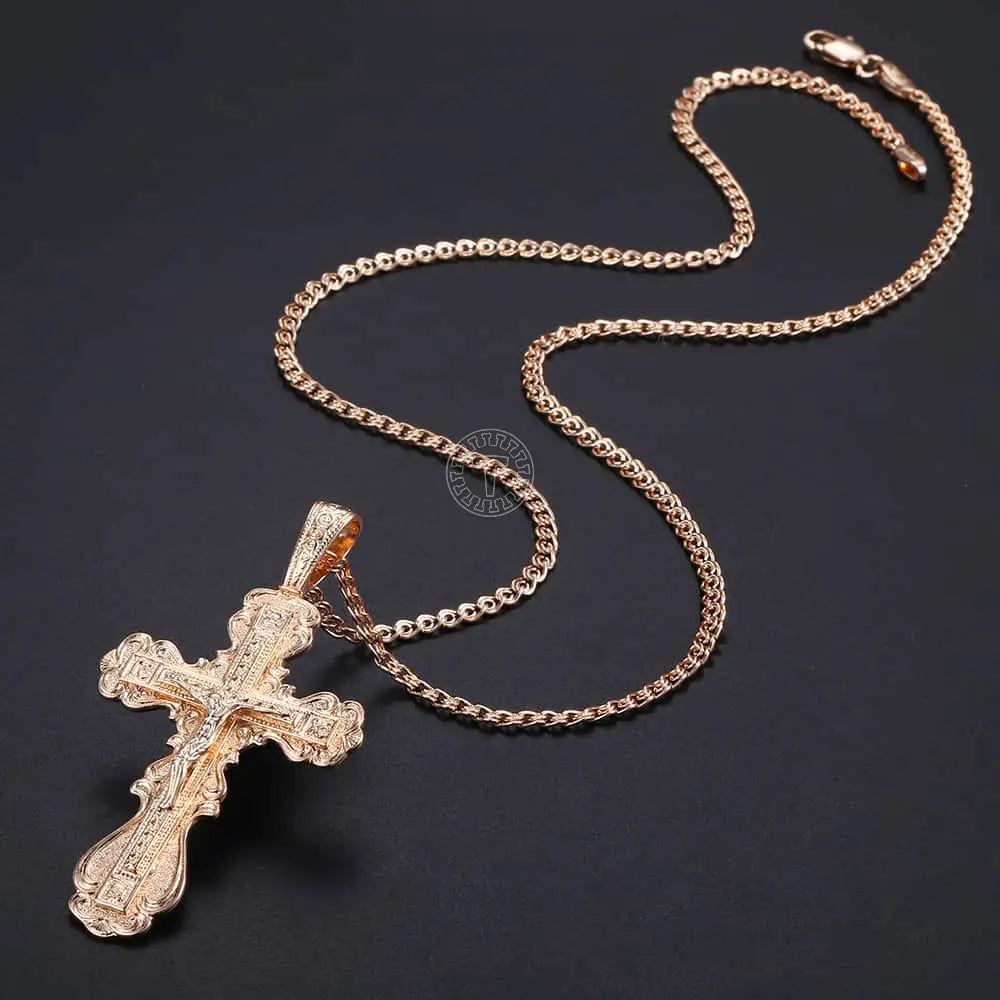 Crucifix Cross Pendant Necklace For Women Men 585 Rose Gold Snail Link Chain Cross Necklace Fashion nowadaysfashion