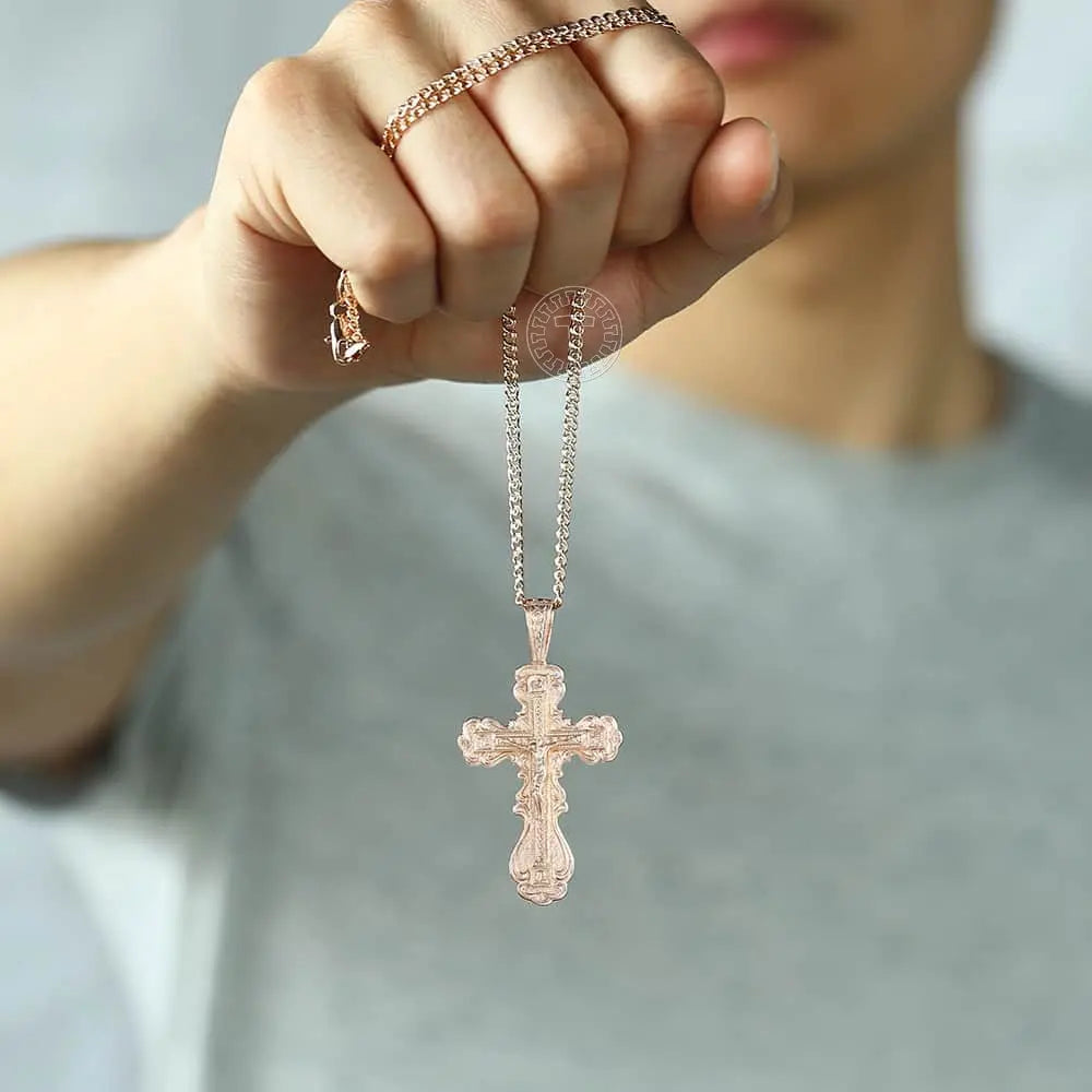 Crucifix Cross Pendant Necklace For Women Men 585 Rose Gold Snail Link Chain Cross Necklace Fashion nowadaysfashion