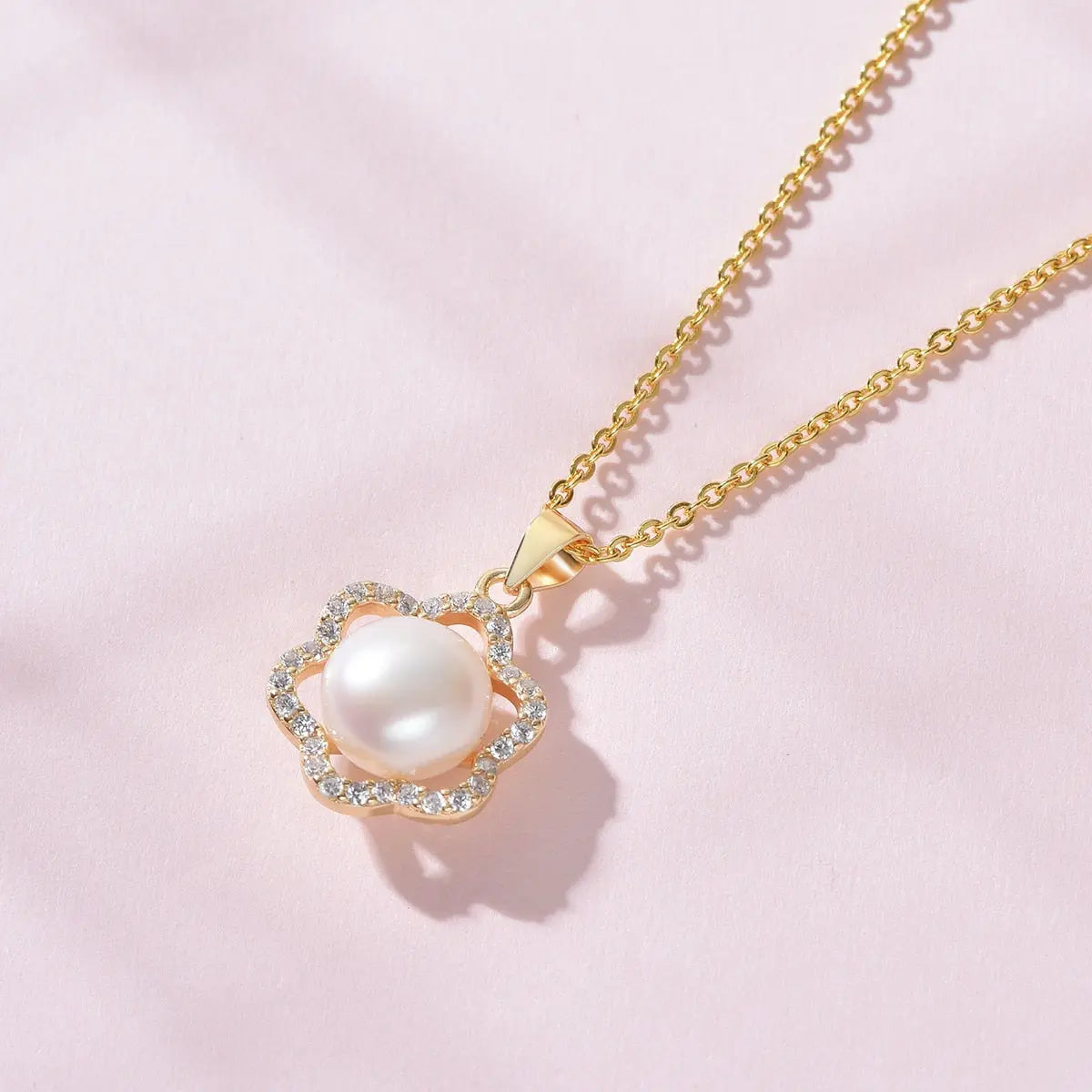 Pearl White Natural Freshwater 8-9mm Silver Gold Plated Flower Zirconia Pendants Necklaces nowadaysfashion