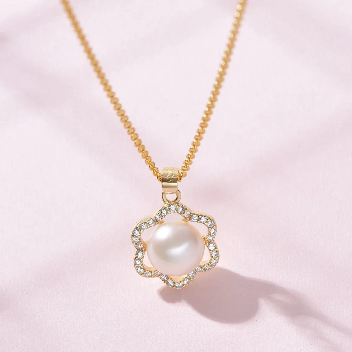 Pearl White Natural Freshwater 8-9mm Silver Gold Plated Flower Zirconia Pendants Necklaces nowadaysfashion