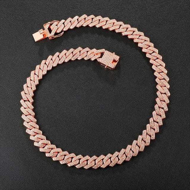 Gold Necklace +Watch+Bracelet Miami Curb Cuban Chain Gold Full Iced Out Paved Rhinestones CZ Bling nowadaysfashion