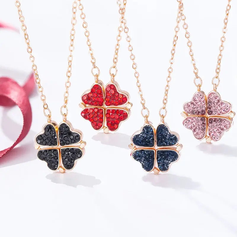 Foldable Magnetic Button Four Heart Leaf Clover Necklace nowadaysfashion