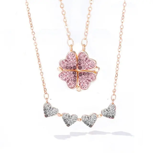 Foldable Magnetic Button Four Heart Leaf Clover Necklace nowadaysfashion