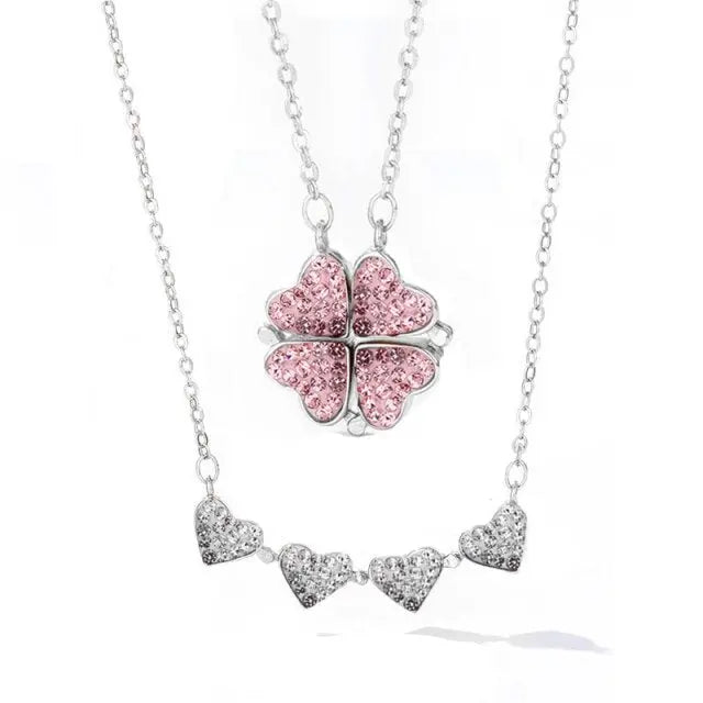 Foldable Magnetic Button Four Heart Leaf Clover Necklace nowadaysfashion