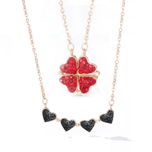 Foldable Magnetic Button Four Heart Leaf Clover Necklace nowadaysfashion