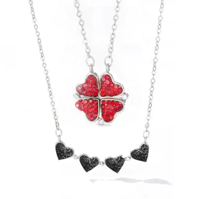 Foldable Magnetic Button Four Heart Leaf Clover Necklace nowadaysfashion