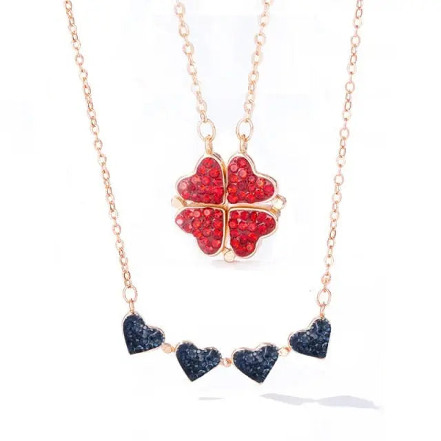 Foldable Magnetic Button Four Heart Leaf Clover Necklace nowadaysfashion