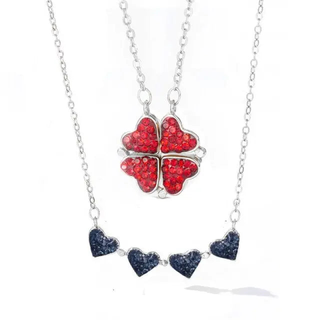 Foldable Magnetic Button Four Heart Leaf Clover Necklace nowadaysfashion