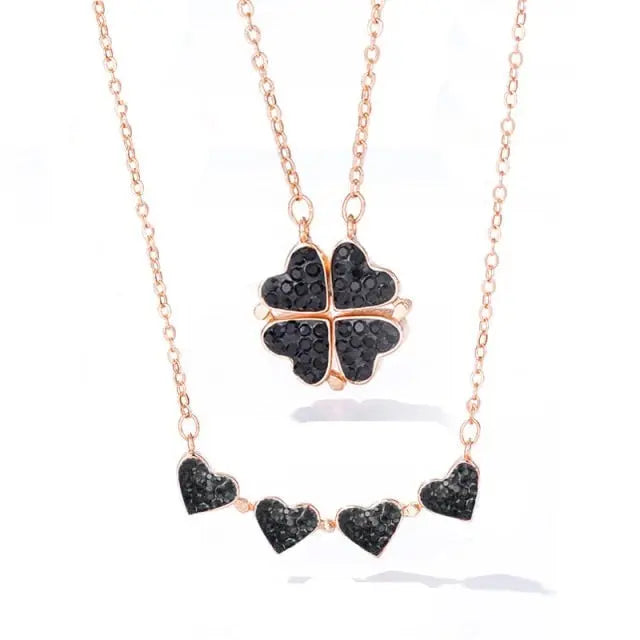 Foldable Magnetic Button Four Heart Leaf Clover Necklace nowadaysfashion