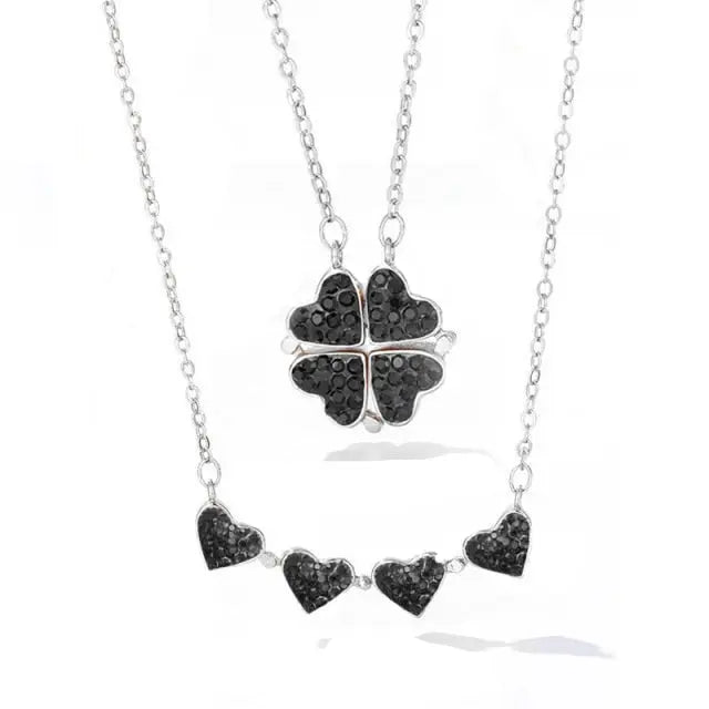 Foldable Magnetic Button Four Heart Leaf Clover Necklace nowadaysfashion