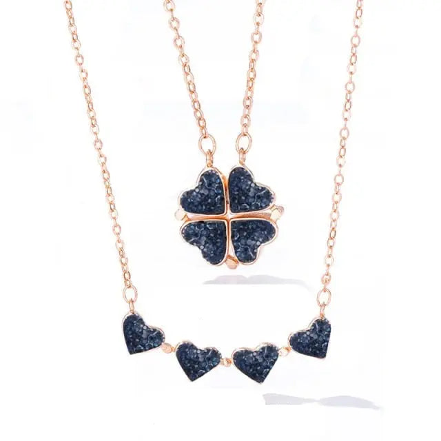 Foldable Magnetic Button Four Heart Leaf Clover Necklace nowadaysfashion