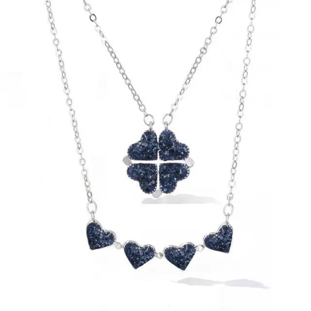Foldable Magnetic Button Four Heart Leaf Clover Necklace nowadaysfashion