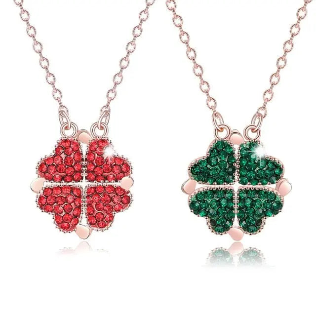 Foldable Magnetic Button Four Heart Leaf Clover Necklace nowadaysfashion