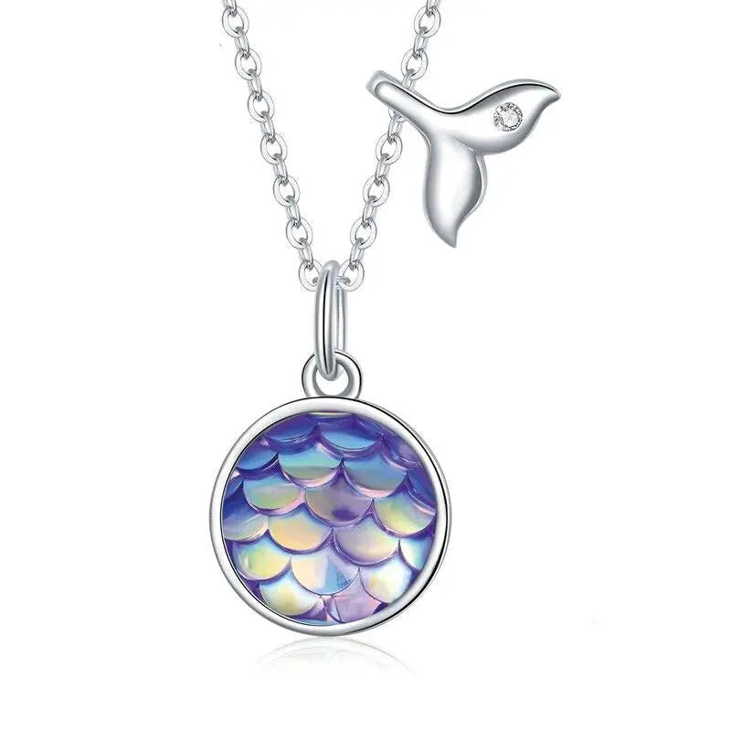 nowadaysfashion Sparkling Fishtail Scale Blue Necklace Ocean Chain Link nowadaysfashion