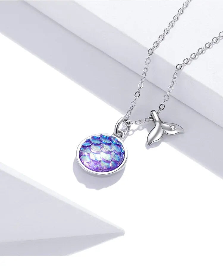 nowadaysfashion Sparkling Fishtail Scale Blue Necklace Ocean Chain Link nowadaysfashion