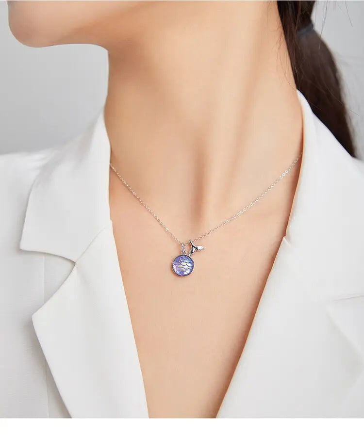 nowadaysfashion Sparkling Fishtail Scale Blue Necklace Ocean Chain Link nowadaysfashion