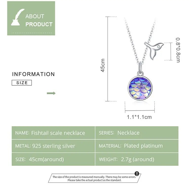 nowadaysfashion Sparkling Fishtail Scale Blue Necklace Ocean Chain Link nowadaysfashion