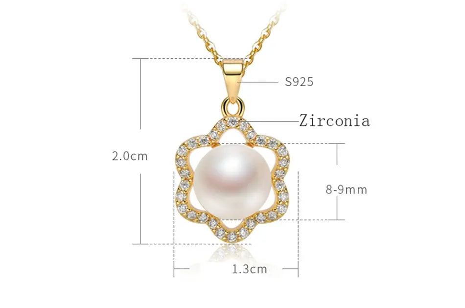Pearl White Natural Freshwater 8-9mm Silver Gold Plated Flower Zirconia Pendants Necklaces nowadaysfashion