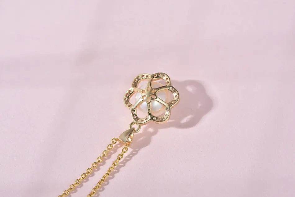 Pearl White Natural Freshwater 8-9mm Silver Gold Plated Flower Zirconia Pendants Necklaces nowadaysfashion