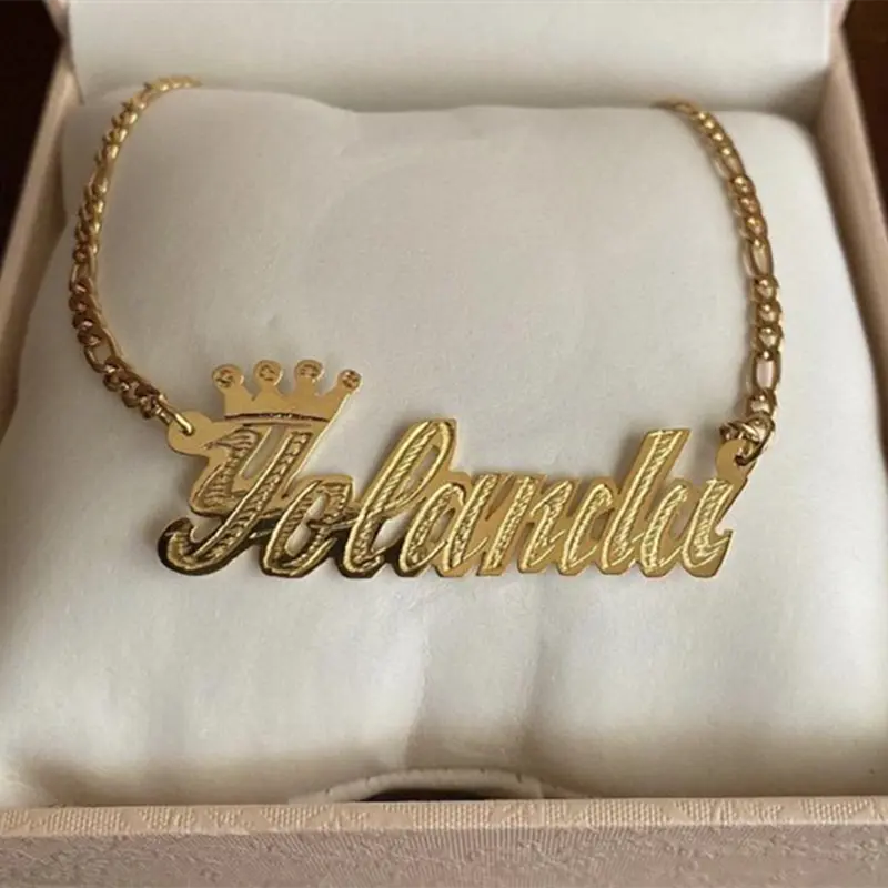 nowadaysfashion Personalize Custom Name Crown Necklace  Nameplate Pendant Necklace Made Any Name nowadaysfashion