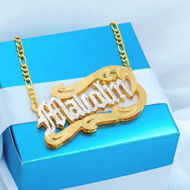 nowadaysfashion Customized Name Necklace Double 18K Gold plated Nameplate 3D Necklace Personalized Choker nowadaysfashion