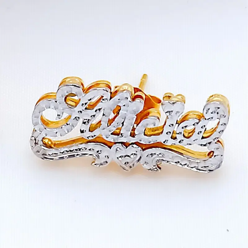 Personalized Name Earring For Women Stainless Steel Custom Gold Nameplate Stud Earring nowadaysfashion