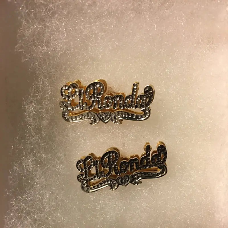 Personalized Name Earring For Women Stainless Steel Custom Gold Nameplate Stud Earring nowadaysfashion