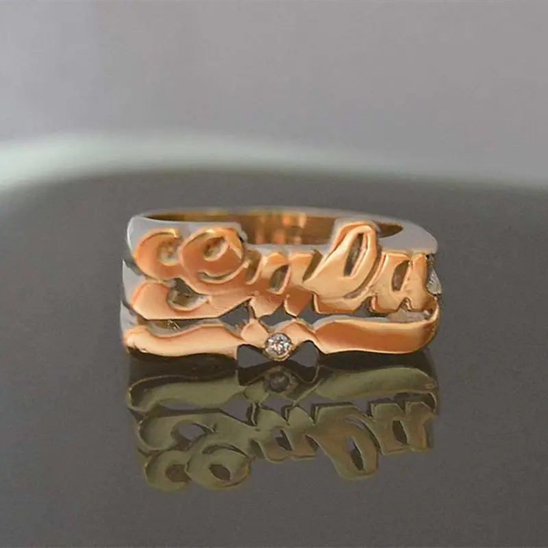 Personalized Name Ring Unisex Custom Letter Initial Ring with Heart Gold-Plated Copper Nameplate Ring nowadaysfashion