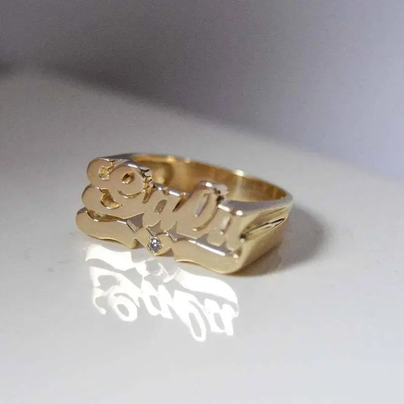Personalized Name Ring Unisex Custom Letter Initial Ring with Heart Gold-Plated Copper Nameplate Ring nowadaysfashion