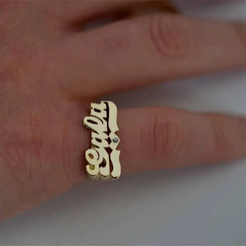 Personalized Name Ring Unisex Custom Letter Initial Ring with Heart Gold-Plated Copper Nameplate Ring nowadaysfashion