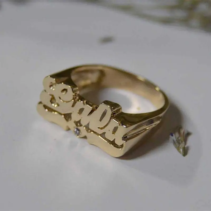 Personalized Name Ring Unisex Custom Letter Initial Ring with Heart Gold-Plated Copper Nameplate Ring nowadaysfashion