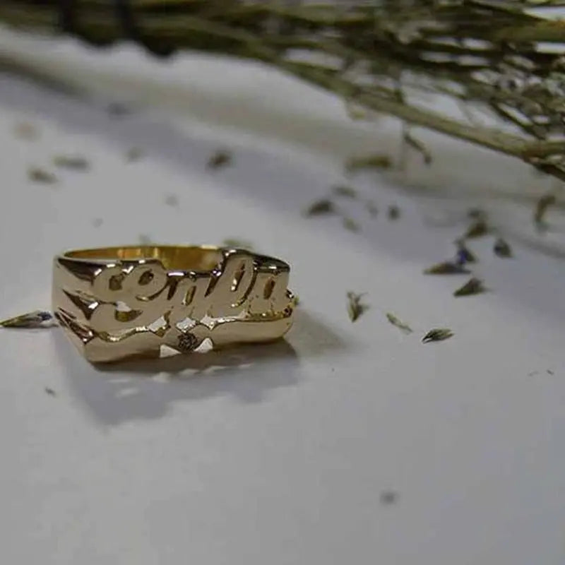 Personalized Name Ring Unisex Custom Letter Initial Ring with Heart Gold-Plated Copper Nameplate Ring nowadaysfashion