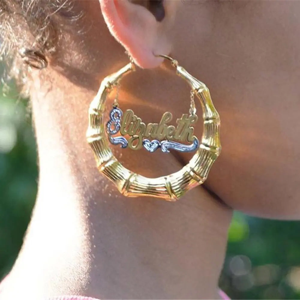 50-100mm Personalized Bamboo Earrings Custom Hoops Earrings Customize Name Earrings nowadaysfashion