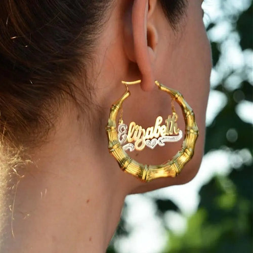 50-100mm Personalized Bamboo Earrings Custom Hoops Earrings Customize Name Earrings nowadaysfashion