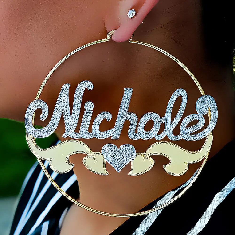 Custom Bamboo Hoop Earrings Personalized Name Earring Bamboo Style Custom Earrings nowadaysfashion