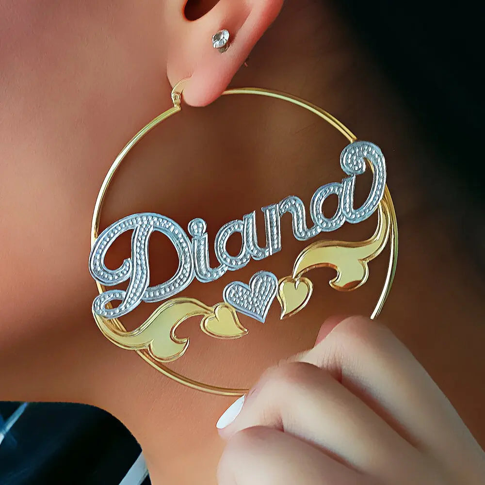 Custom Bamboo Hoop Earrings Personalized Name Earring Bamboo Style Custom Earrings nowadaysfashion