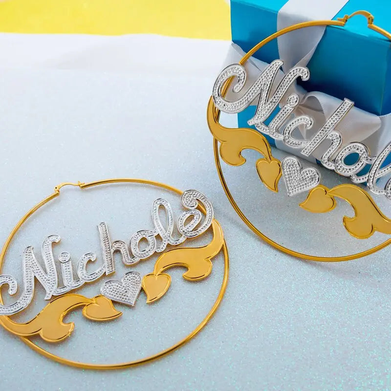 Custom Bamboo Hoop Earrings Personalized Name Earring Bamboo Style Custom Earrings nowadaysfashion