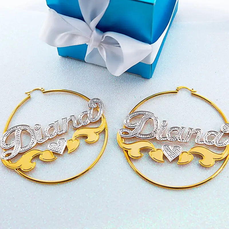 Custom Bamboo Hoop Earrings Personalized Name Earring Bamboo Style Custom Earrings nowadaysfashion