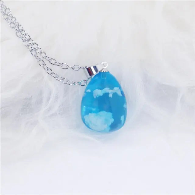 Resin Rould Ball Moon Pendant Necklace Women Blue Sky White Cloud Necklace nowadaysfashion