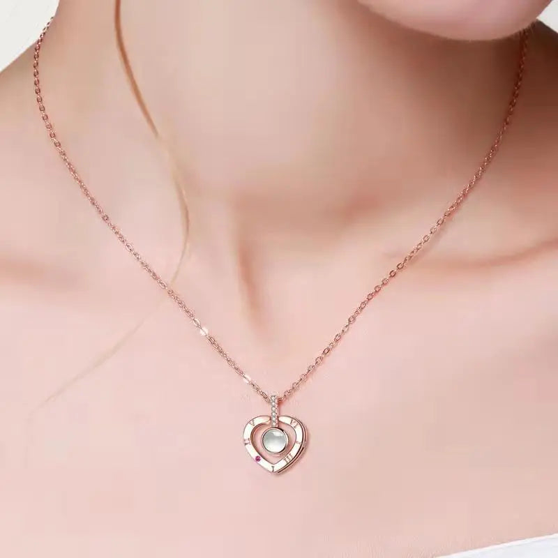 100 languages of love necklace Heart Pendant Wedding Romantic Memory Projection Necklace nowadaysfashion