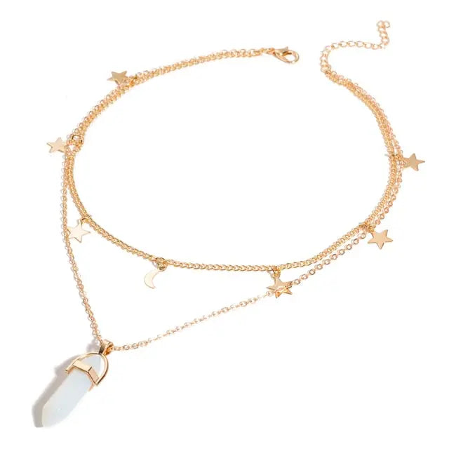 nowadaysfashion Crystals Necklace Bohemian Hexagon Opal Pendant Necklace nowadaysfashion