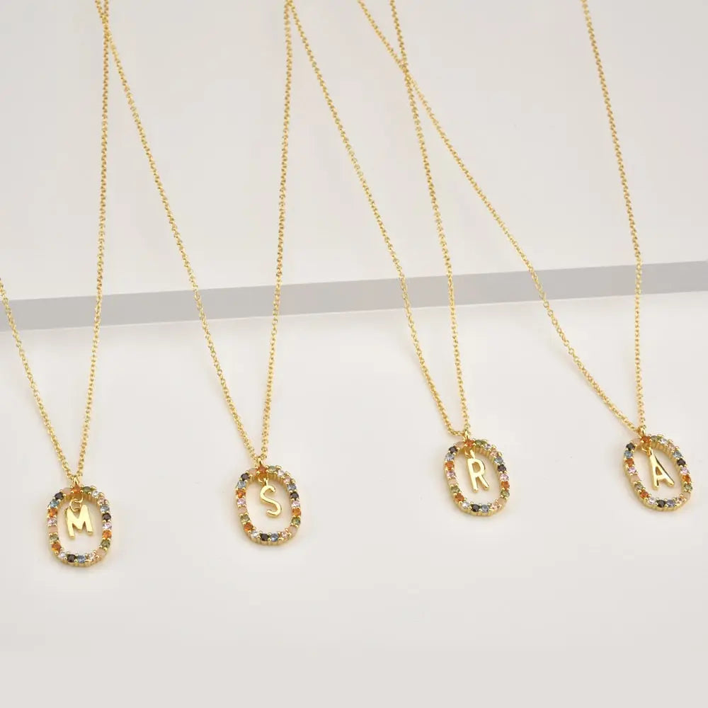 Sterling Silver Gold 26 Alphabet B J P Letters A M Initial Long Chain Necklace Summer Colorful Zircon Ovals nowadaysfashion