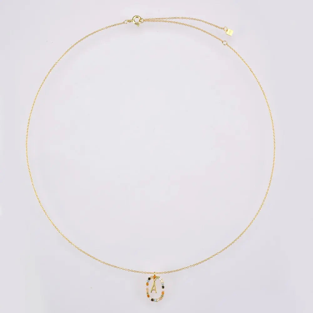 Sterling Silver Gold 26 Alphabet B J P Letters A M Initial Long Chain Necklace Summer Colorful Zircon Ovals nowadaysfashion