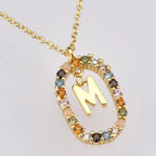 Sterling Silver Gold 26 Alphabet B J P Letters A M Initial Long Chain Necklace Summer Colorful Zircon Ovals nowadaysfashion