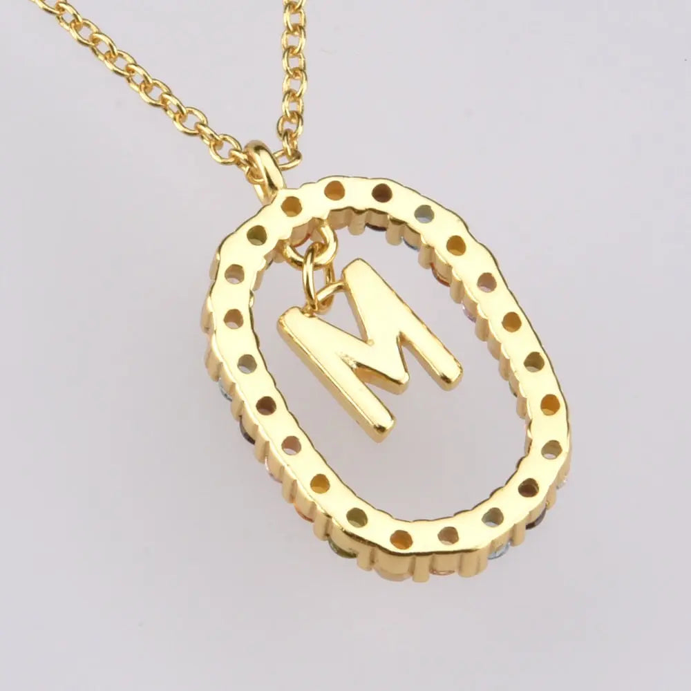 Sterling Silver Gold 26 Alphabet B J P Letters A M Initial Long Chain Necklace Summer Colorful Zircon Ovals nowadaysfashion