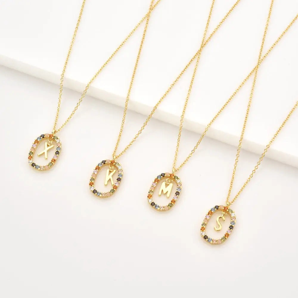 Sterling Silver Gold 26 Alphabet B J P Letters A M Initial Long Chain Necklace Summer Colorful Zircon Ovals nowadaysfashion