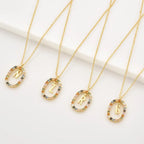 Sterling Silver Gold 26 Alphabet B J P Letters A M Initial Long Chain Necklace Summer Colorful Zircon Ovals nowadaysfashion