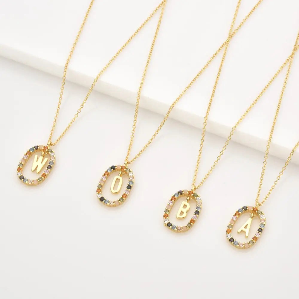 Sterling Silver Gold 26 Alphabet B J P Letters A M Initial Long Chain Necklace Summer Colorful Zircon Ovals nowadaysfashion
