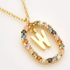 Sterling Silver Gold 26 Alphabet B J P Letters A M Initial Long Chain Necklace Summer Colorful Zircon Ovals nowadaysfashion